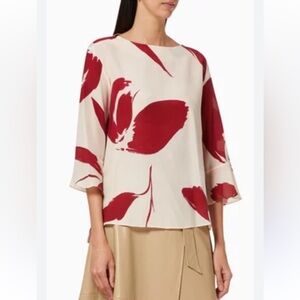 MARELLA silk Ivana Top Floral Red and White Women's blouse